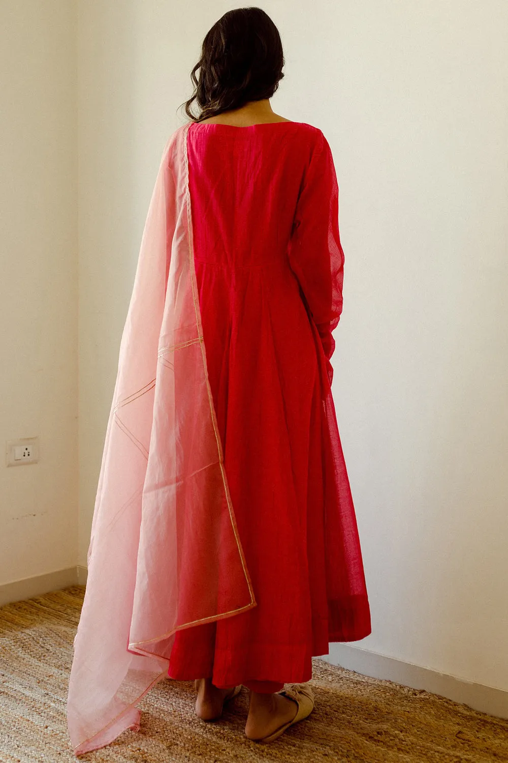 Hand Embroidered Pink Anarkali Set
