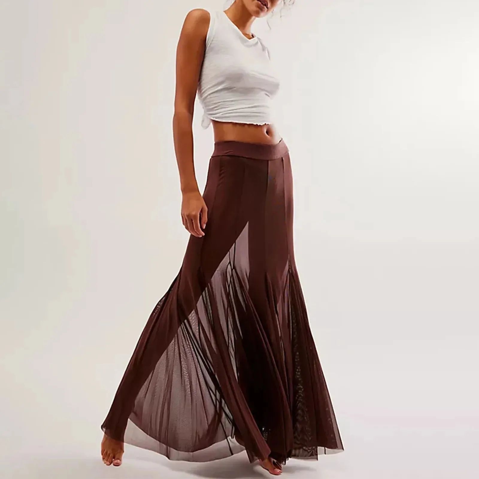 Hem Flowy Skirts Casual A-line Midi Skirts