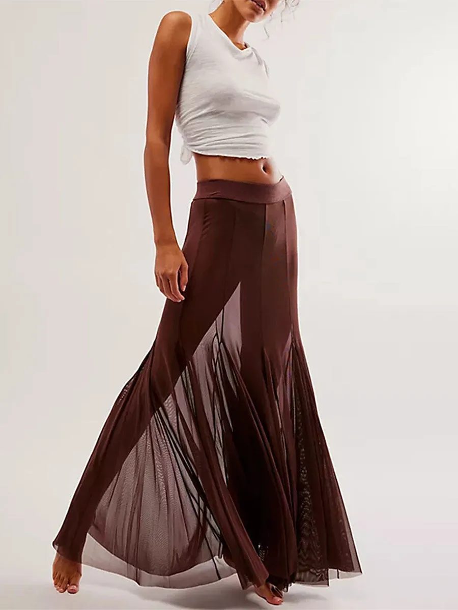 Hem Flowy Skirts Casual A-line Midi Skirts