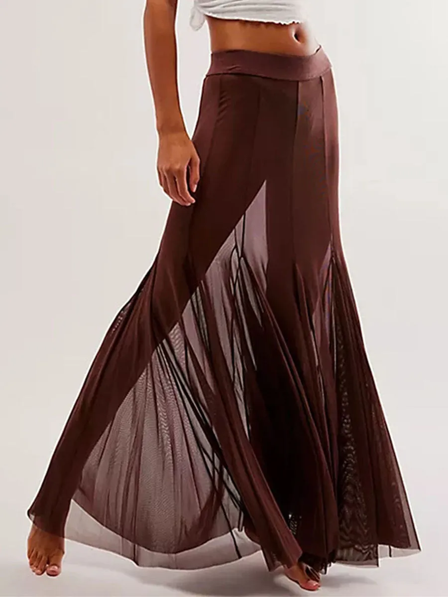 Hem Flowy Skirts Casual A-line Midi Skirts