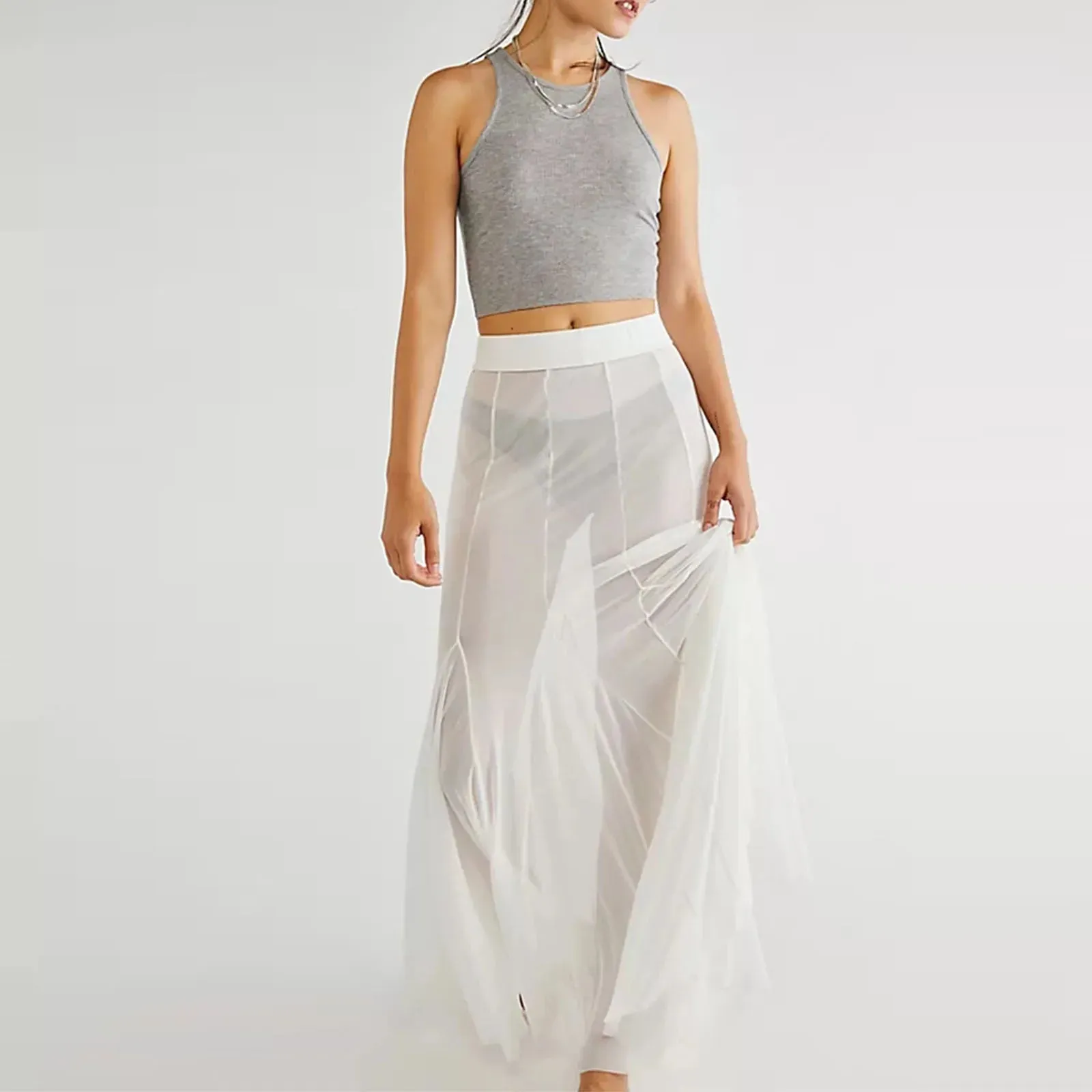 Hem Flowy Skirts Casual A-line Midi Skirts