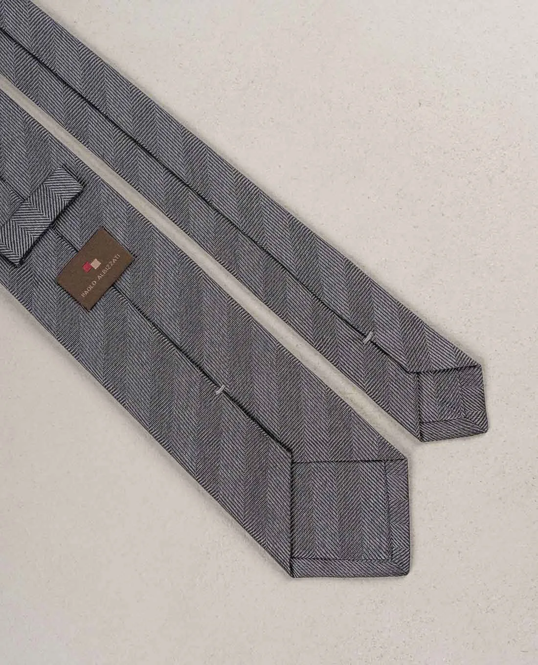 Herringbone Woven Silk Tie - Grey textured