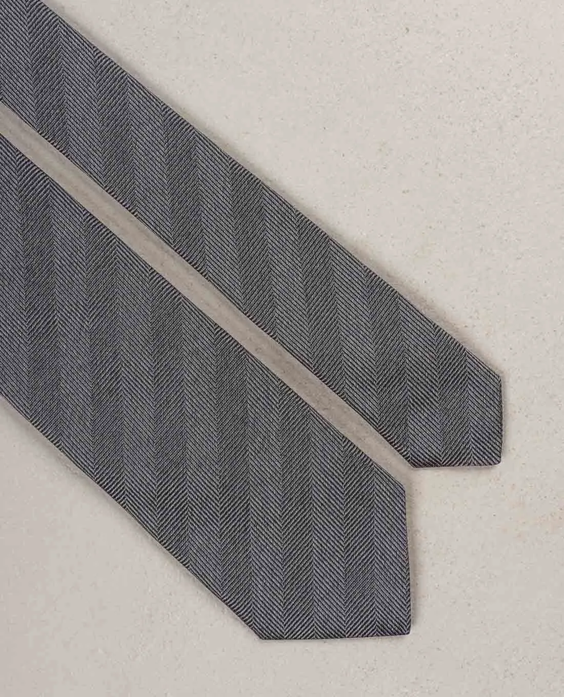 Herringbone Woven Silk Tie - Grey textured