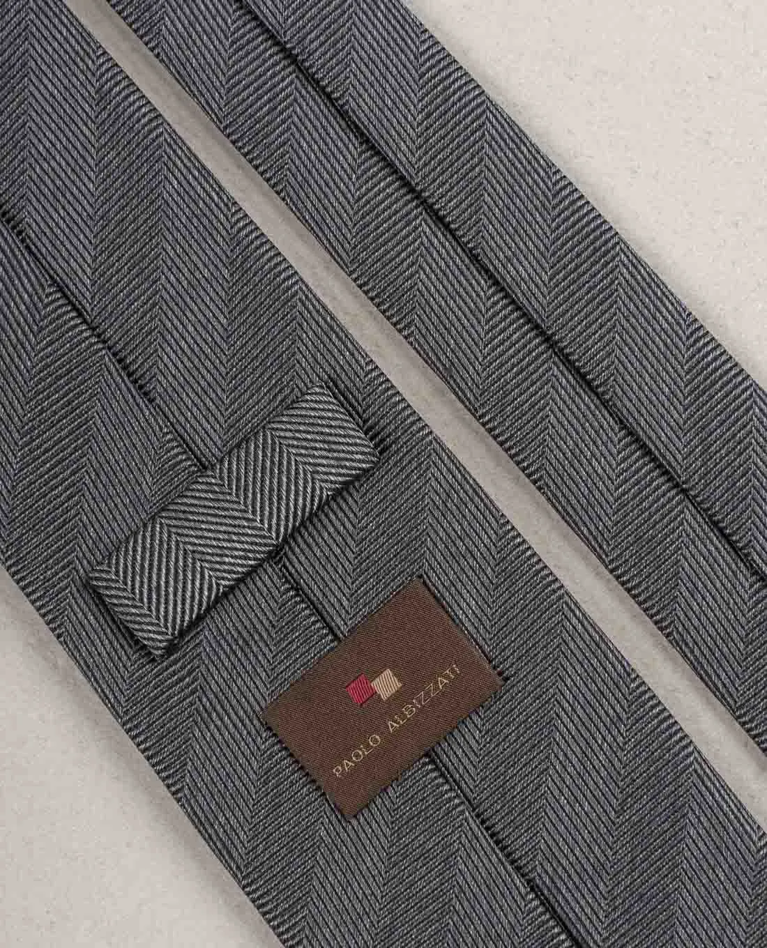 Herringbone Woven Silk Tie - Grey textured