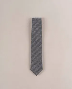 Herringbone Woven Silk Tie - Grey textured