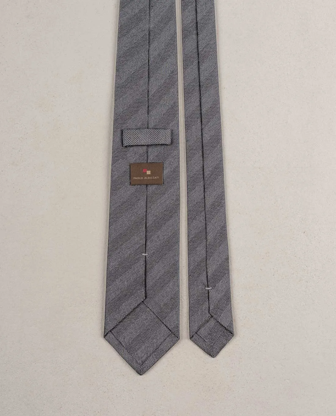 Herringbone Woven Silk Tie - Grey textured