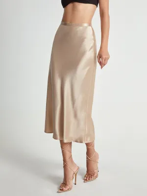 High Waisted Satin Flowy Midi Skirt