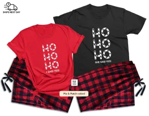 Ho Ho Ho I SAID YES! Engagement Gift for couple, Couple Christmas Pajamas, Matching Pajamas, Holiday Pajamas for Newly Engaged, Future Mrs.