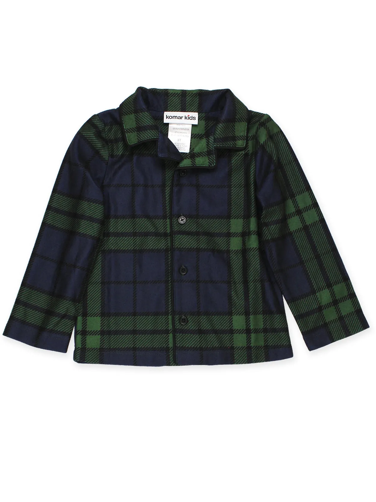 Holiday Green Plaid Coat Style Pajamas Set
