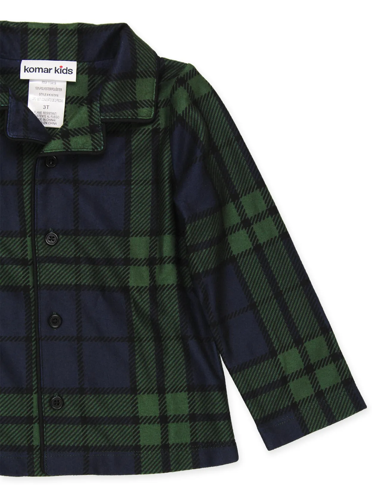 Holiday Green Plaid Coat Style Pajamas Set