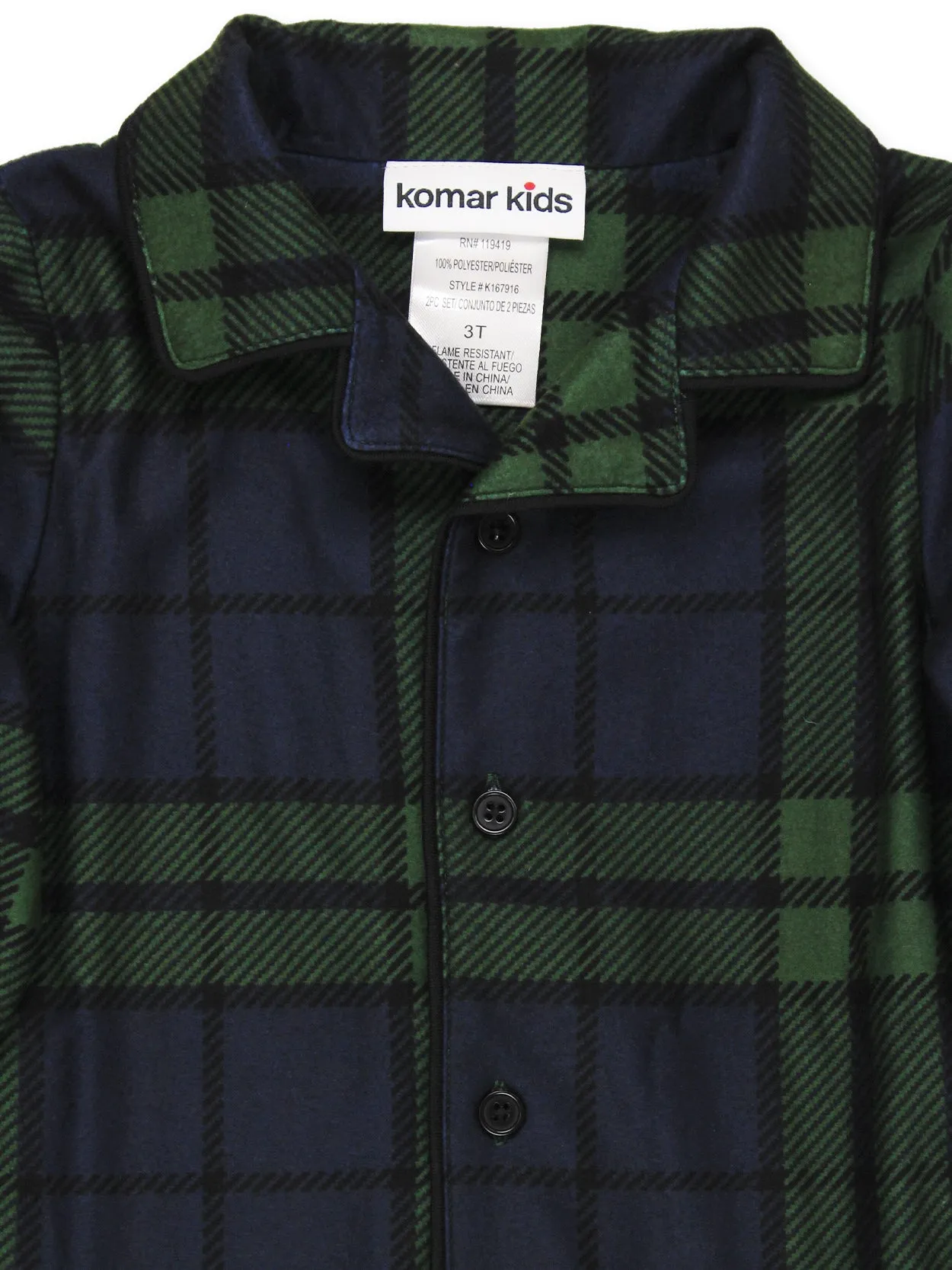 Holiday Green Plaid Coat Style Pajamas Set
