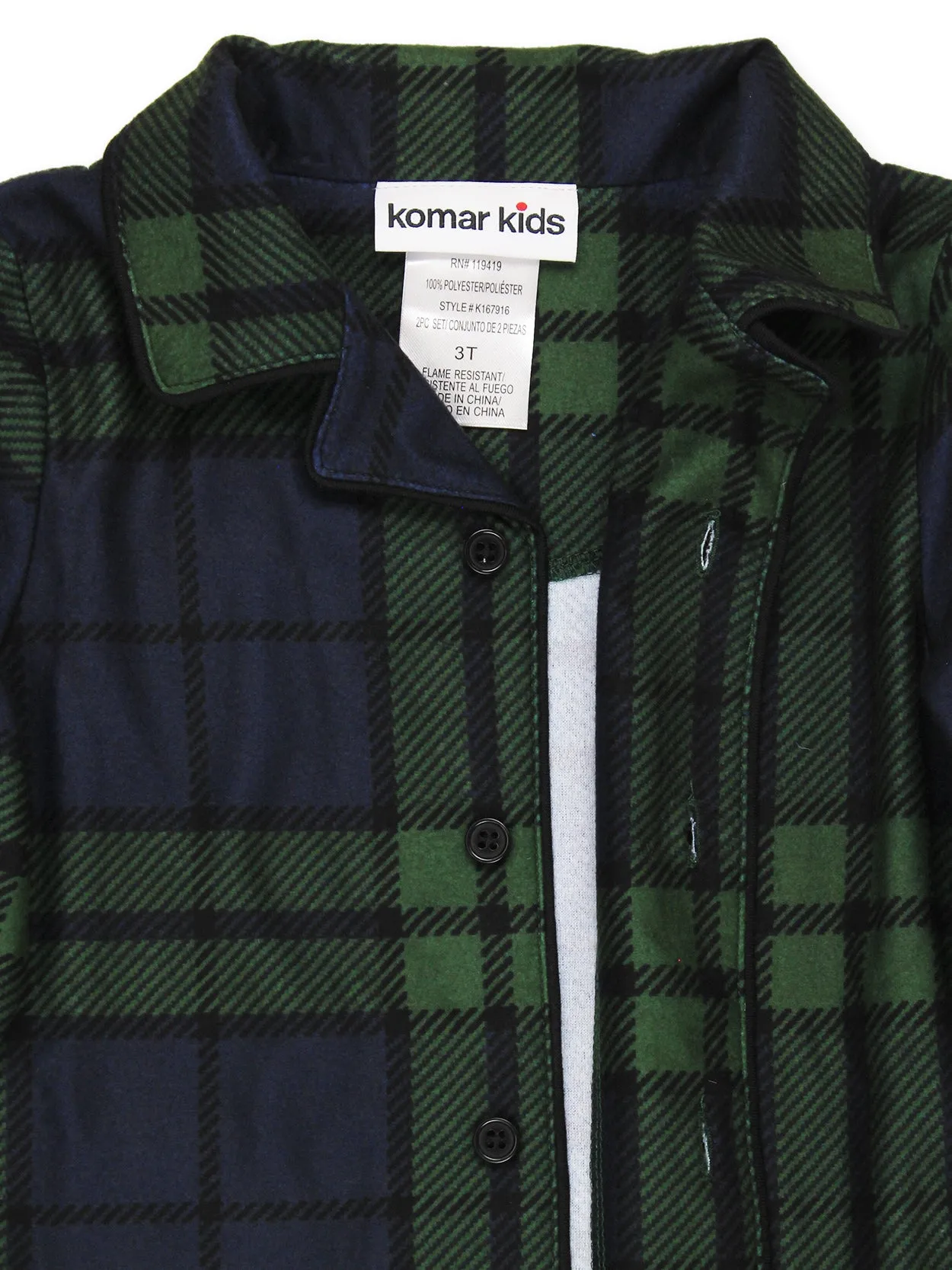 Holiday Green Plaid Coat Style Pajamas Set