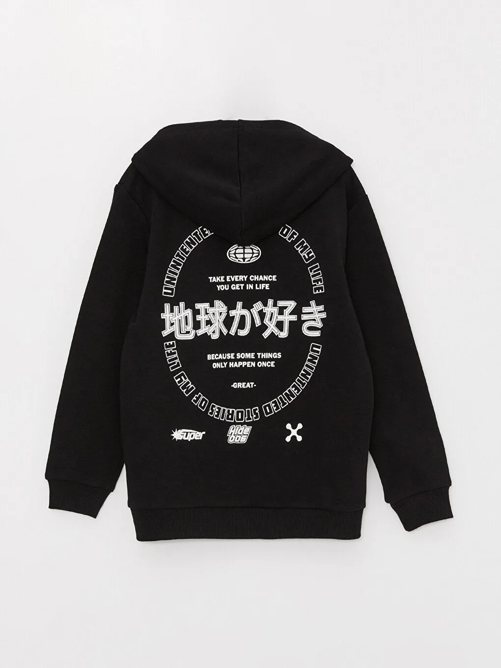 Hooded Printed Long Sleeve Boys Zipper Sweatshirt