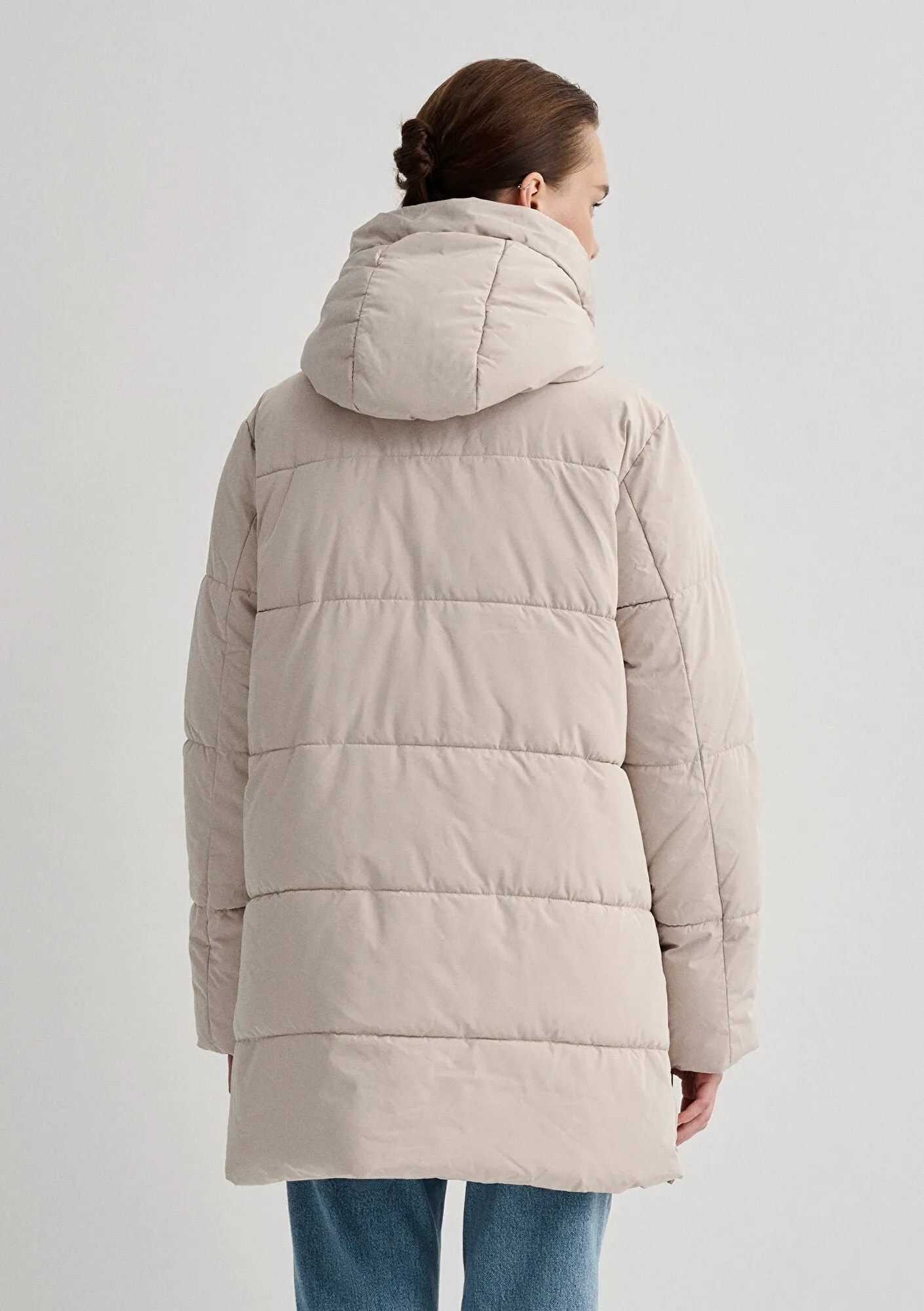 Hooded Quilted Beige Puffer Jacket