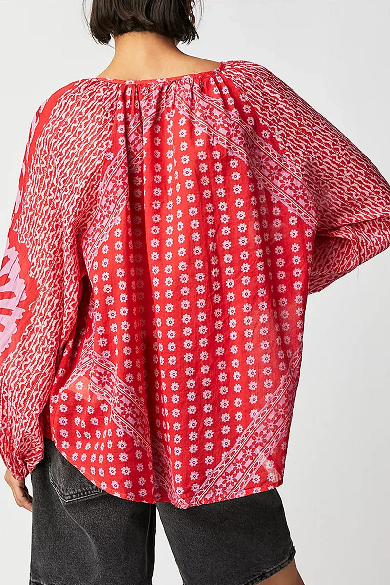 HTR1303 Boho Floral Chiffon Blouse