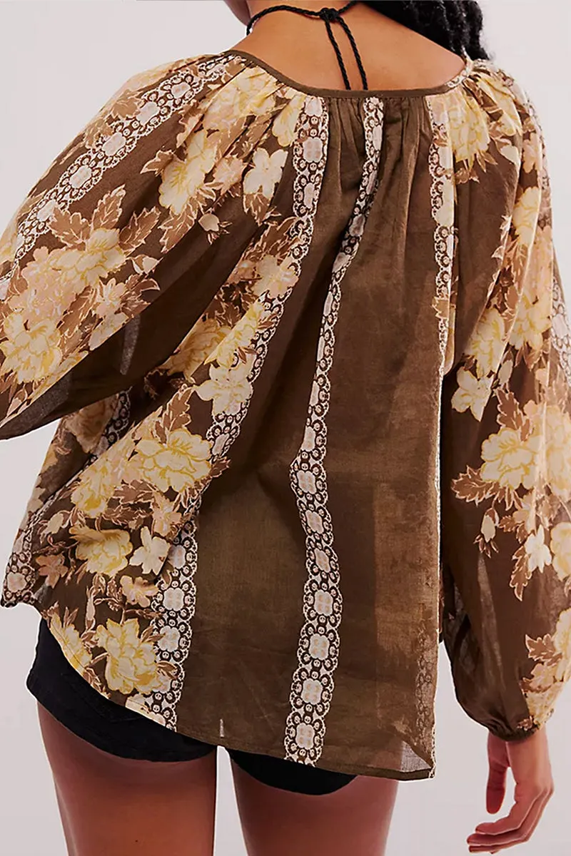 HTR1303 Boho Floral Chiffon Blouse
