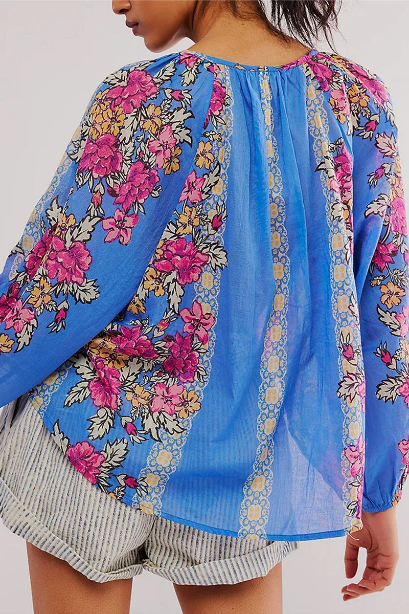 HTR1303 Boho Floral Chiffon Blouse