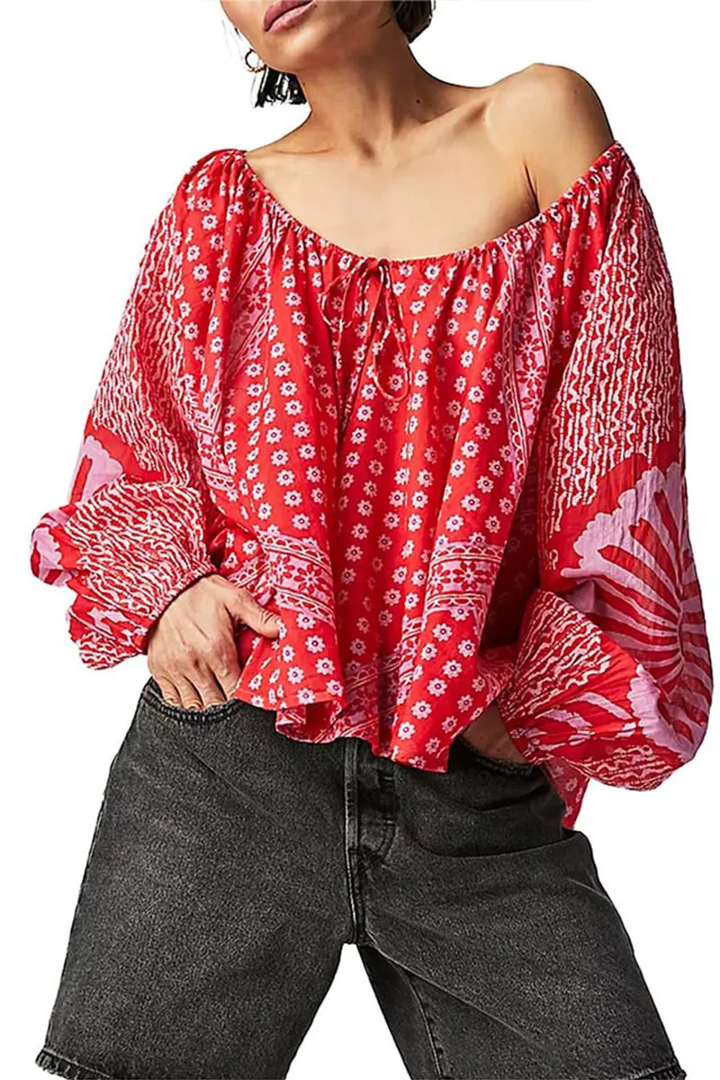 HTR1303 Boho Floral Chiffon Blouse