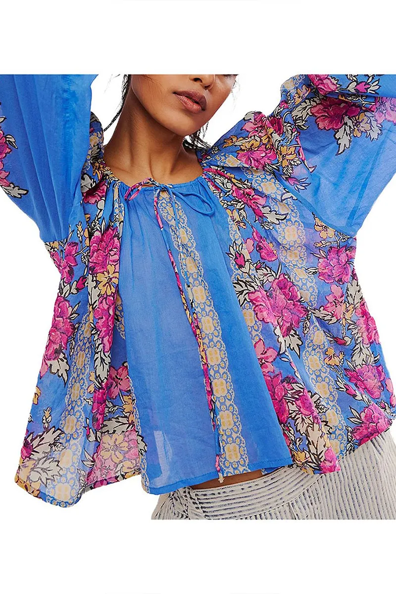 HTR1303 Boho Floral Chiffon Blouse