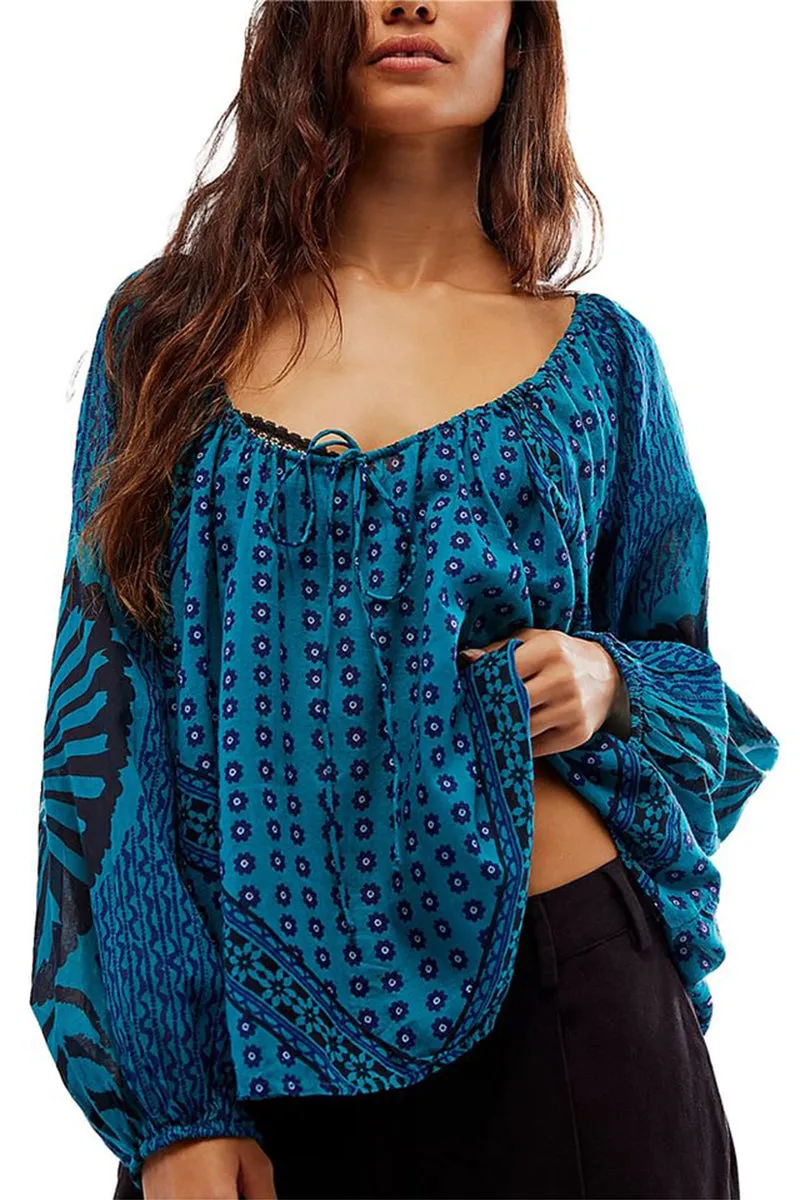 HTR1303 Boho Floral Chiffon Blouse