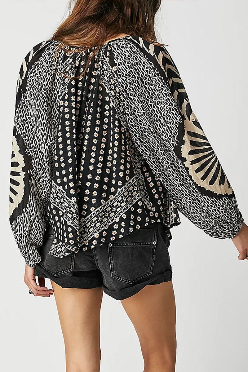 HTR1303 Boho Floral Chiffon Blouse