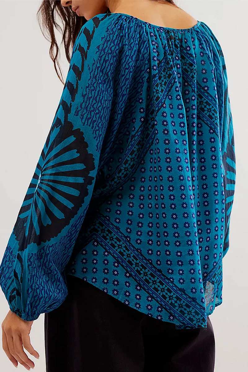 HTR1303 Boho Floral Chiffon Blouse