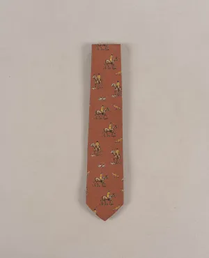 Hunting Scene Vintage Print Madder Silk Tie - Rust