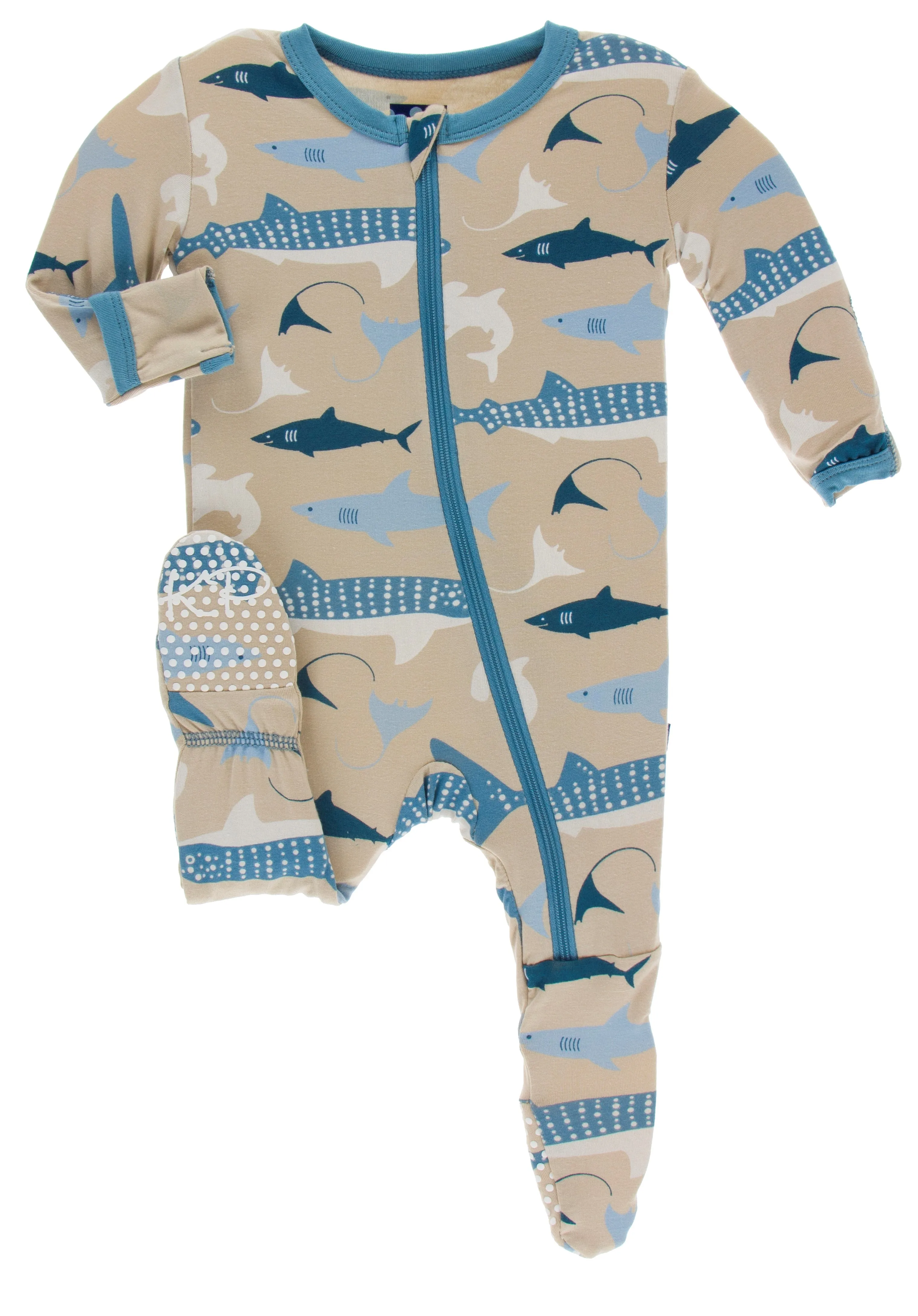 KicKee Pants Burlap Sharks Footie with Zipper
