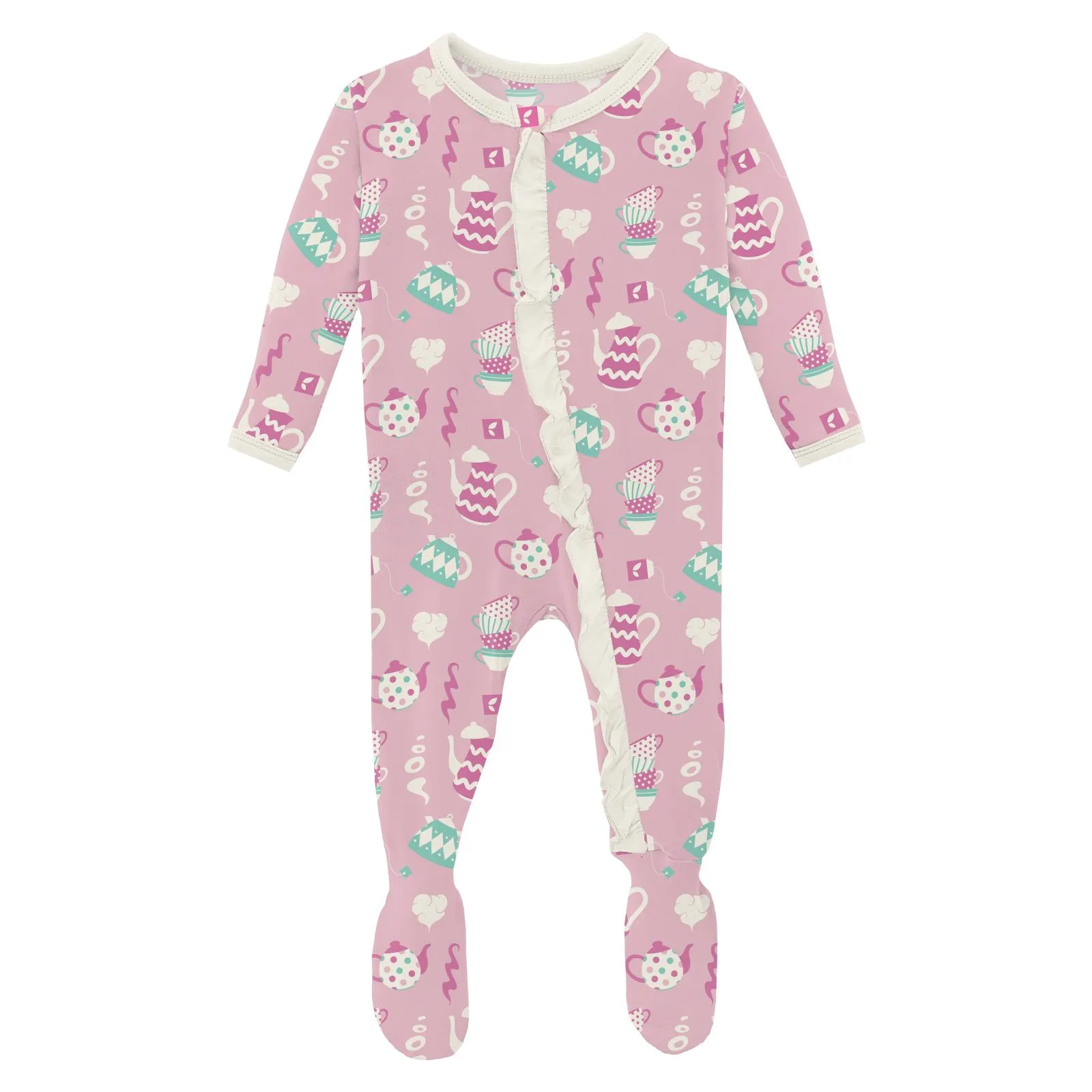 Kickee Pants Cake Pop Tea Party Print Classic Ruffle Footie