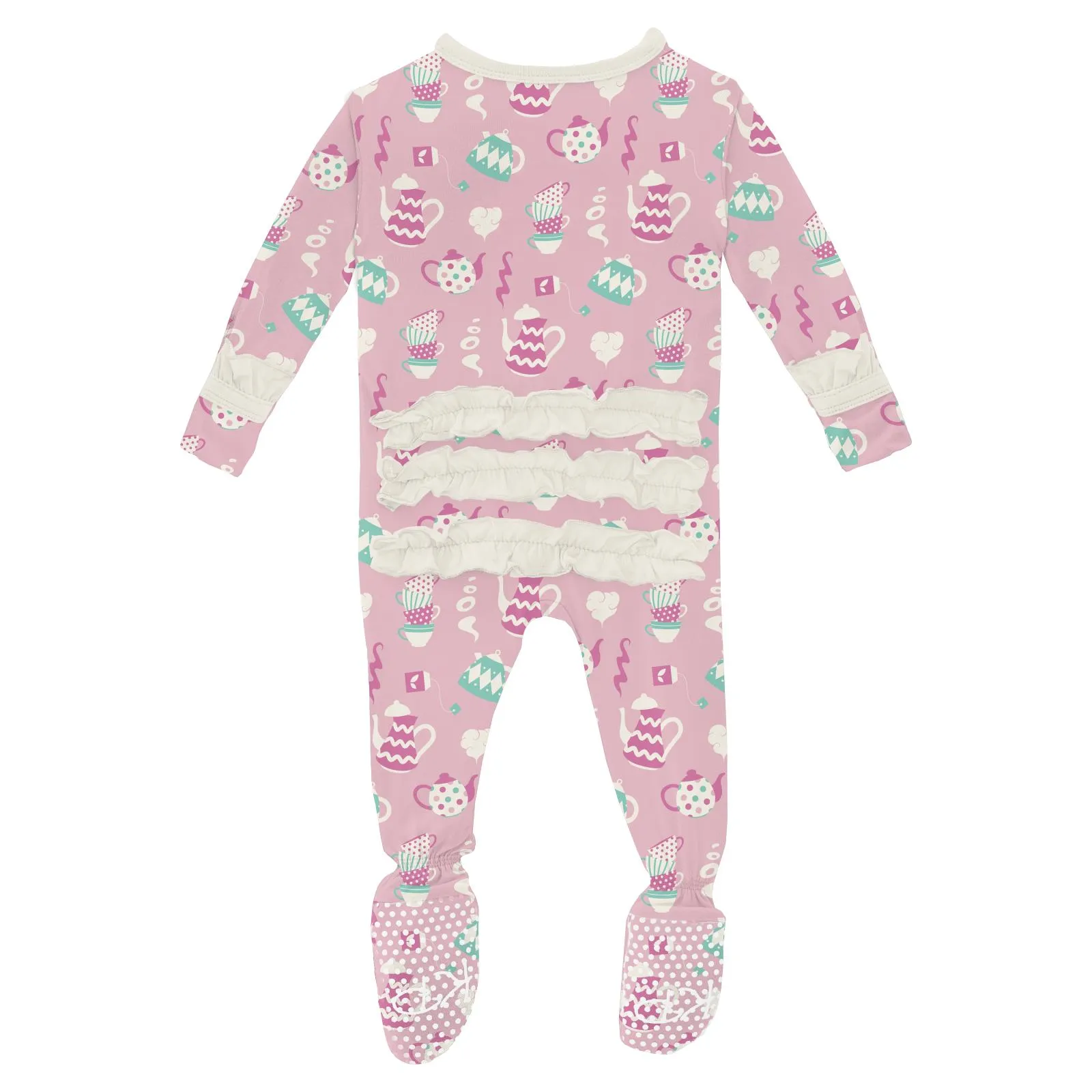 Kickee Pants Cake Pop Tea Party Print Classic Ruffle Footie