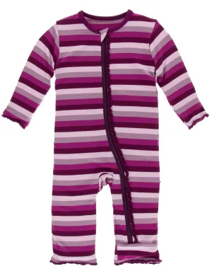 KicKee Pants Coral Stripe Muffin Ruffle Coverall with Zipper
