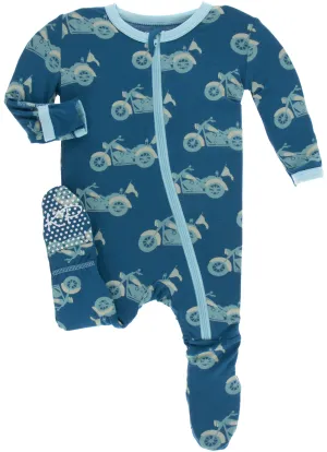 KicKee Pants Heritage Blue Motorcycle Footie with Zipper