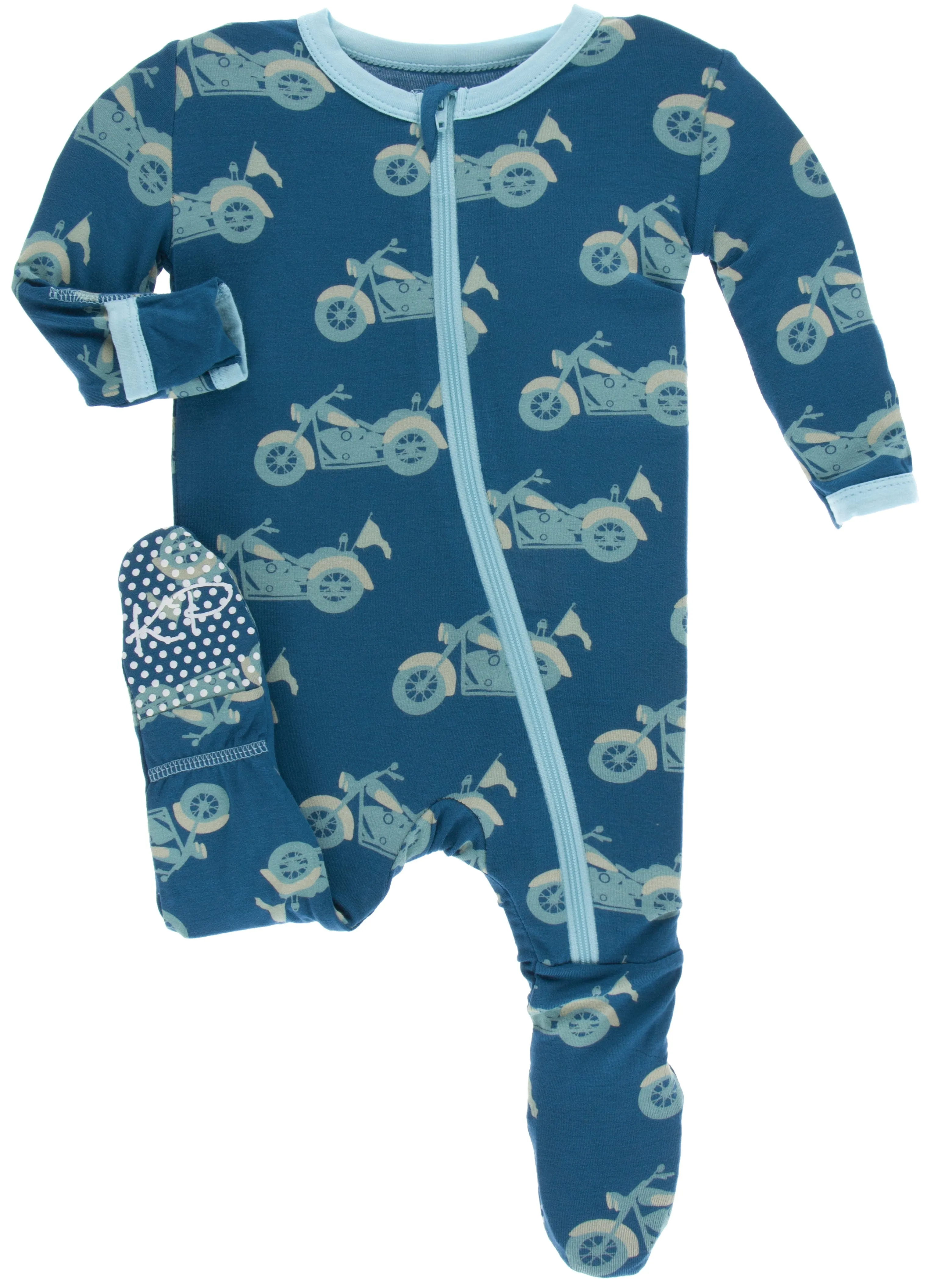 KicKee Pants Heritage Blue Motorcycle Footie with Zipper