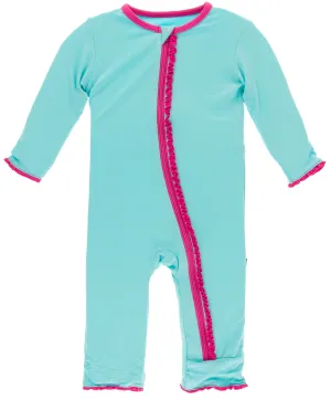 KicKee Pants Iceberg w/Calypso Muffin Ruffle Coverall with Zipper