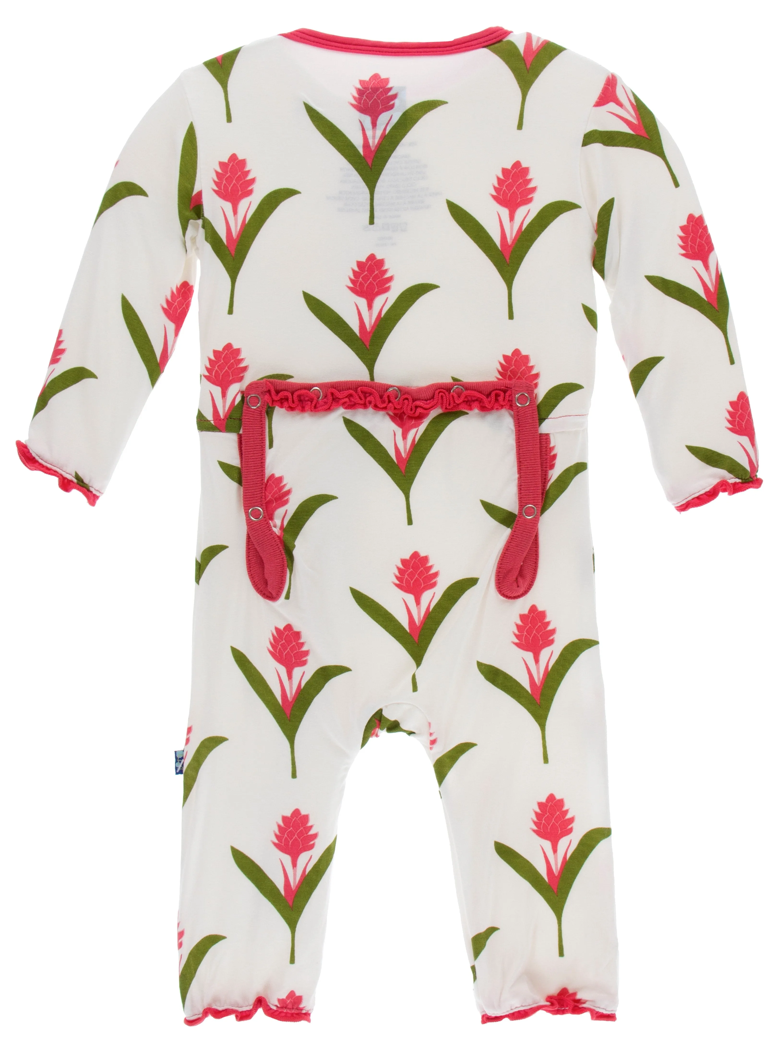 KicKee Pants Natural Red Ginger Flowers Muffin Ruffle Coverall with Zipper