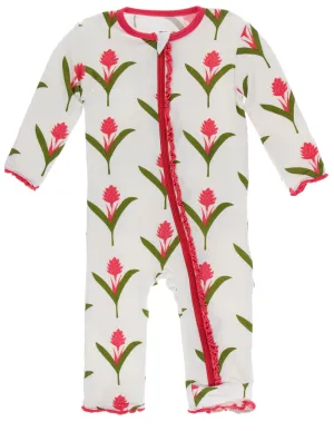 KicKee Pants Natural Red Ginger Flowers Muffin Ruffle Coverall with Zipper
