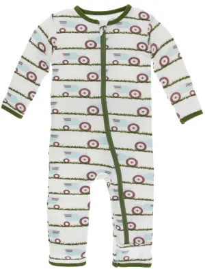 KicKee Pants Natural Tractor  and Grass Coverall with Zipper