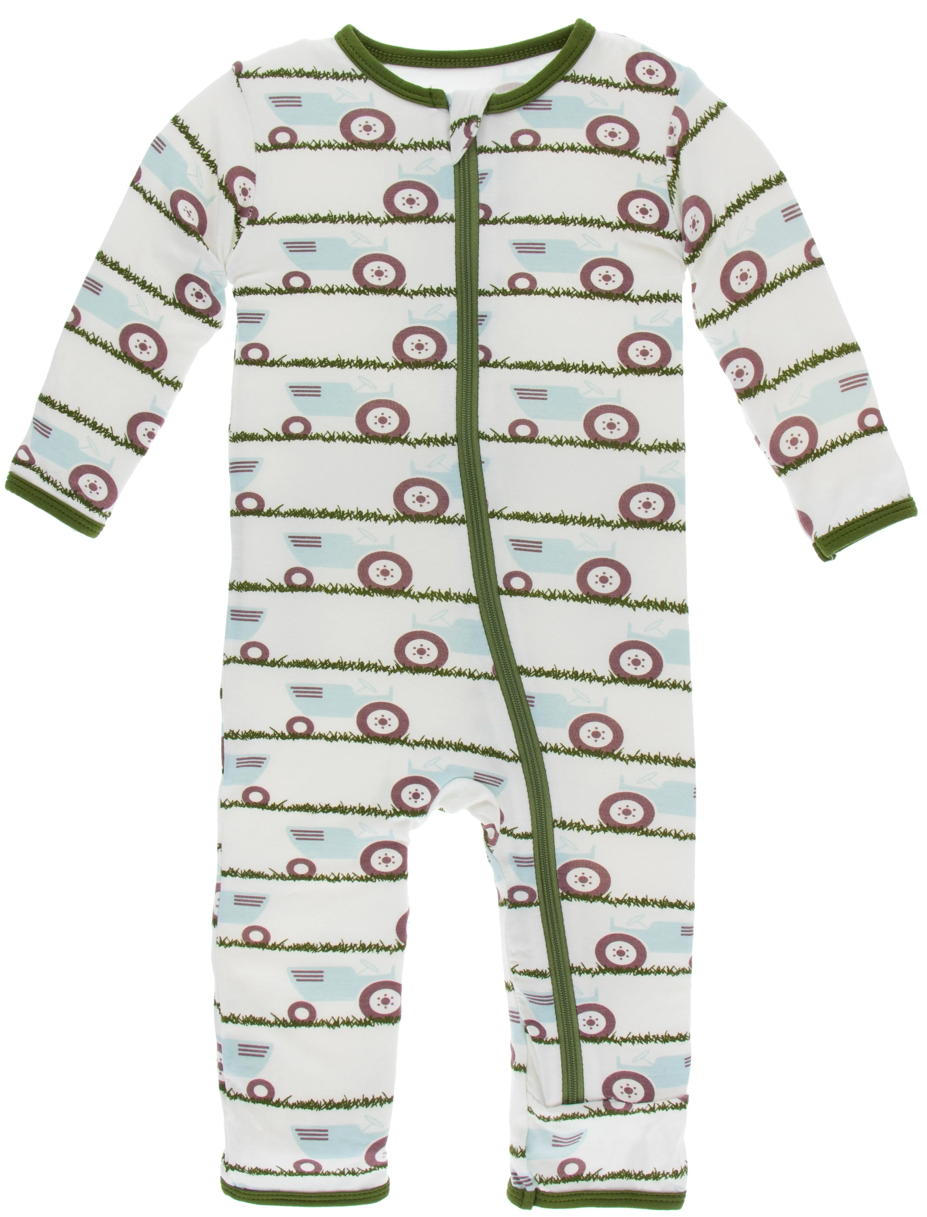 KicKee Pants Natural Tractor  and Grass Coverall with Zipper
