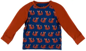 KicKee Pants Navy Fox Long Sleeve Fitted Raglan Tee