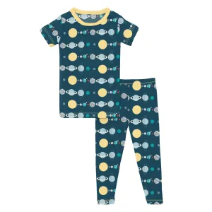 Kickee Pants Peacock Planets Print Short Sleeve Pajama Set