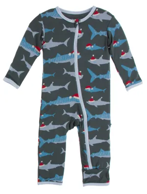 KicKee Pants Pewter Santa Sharks Coverall with Zipper