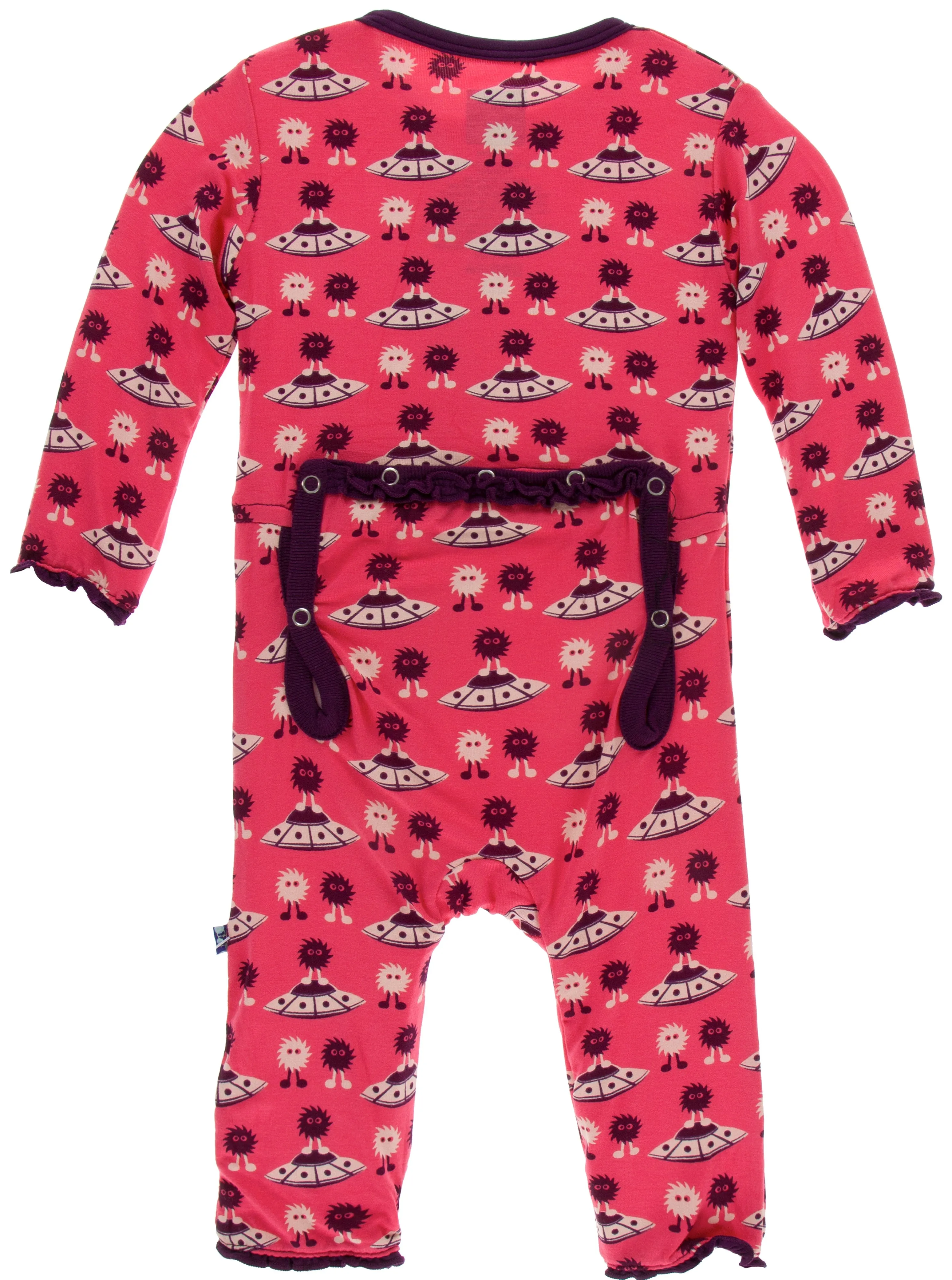 KicKee Pants Red Ginger Aliens w/Flying Saucers Muffin Ruffle Coverall with Zipper