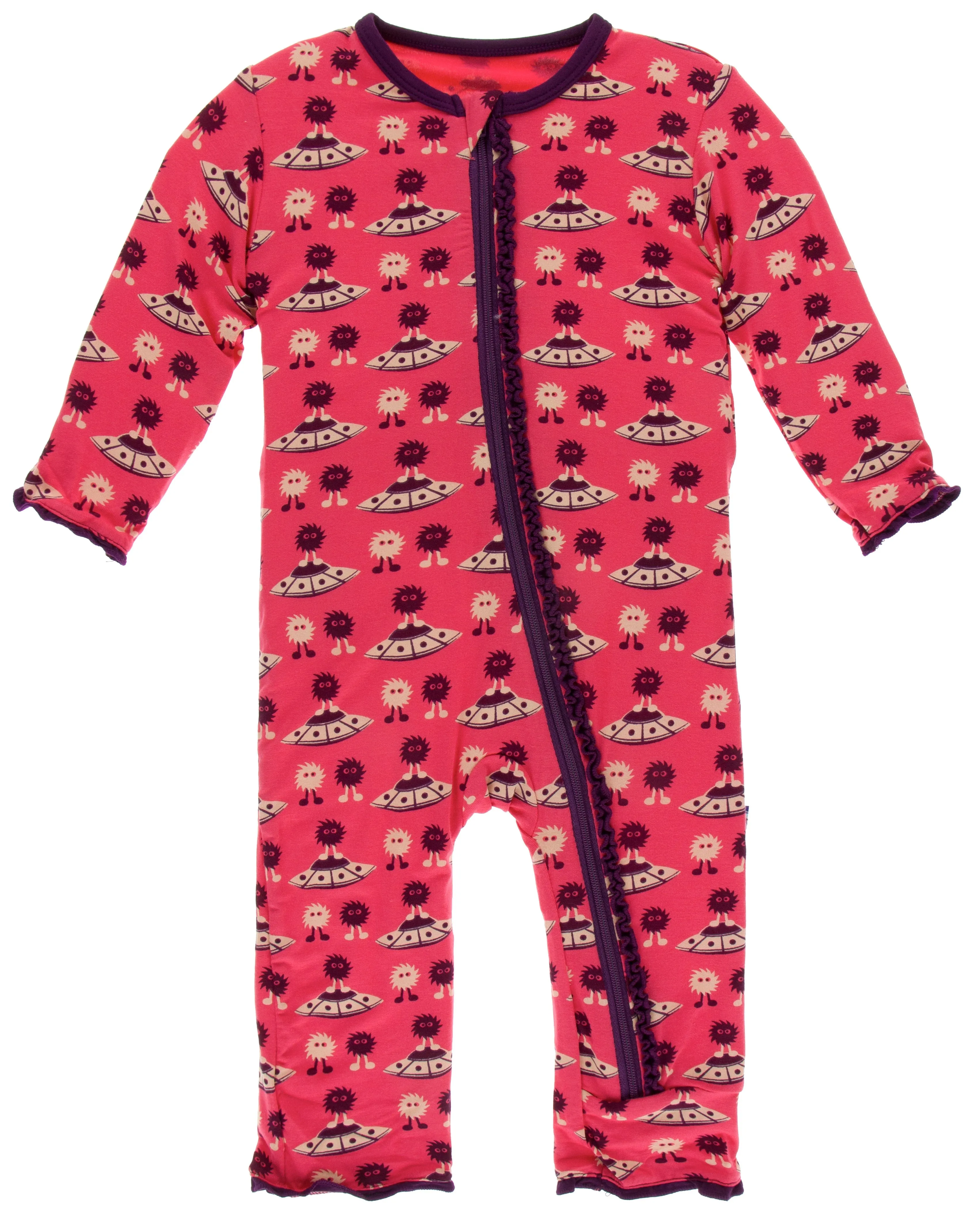 KicKee Pants Red Ginger Aliens w/Flying Saucers Muffin Ruffle Coverall with Zipper