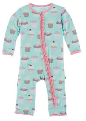 KicKee Pants Summer Sky Cupcakes Muffin Ruffle Coverall with Zipper