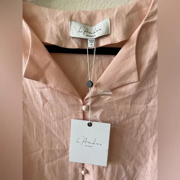 Lacademie pajama button down stripped pink blouse top