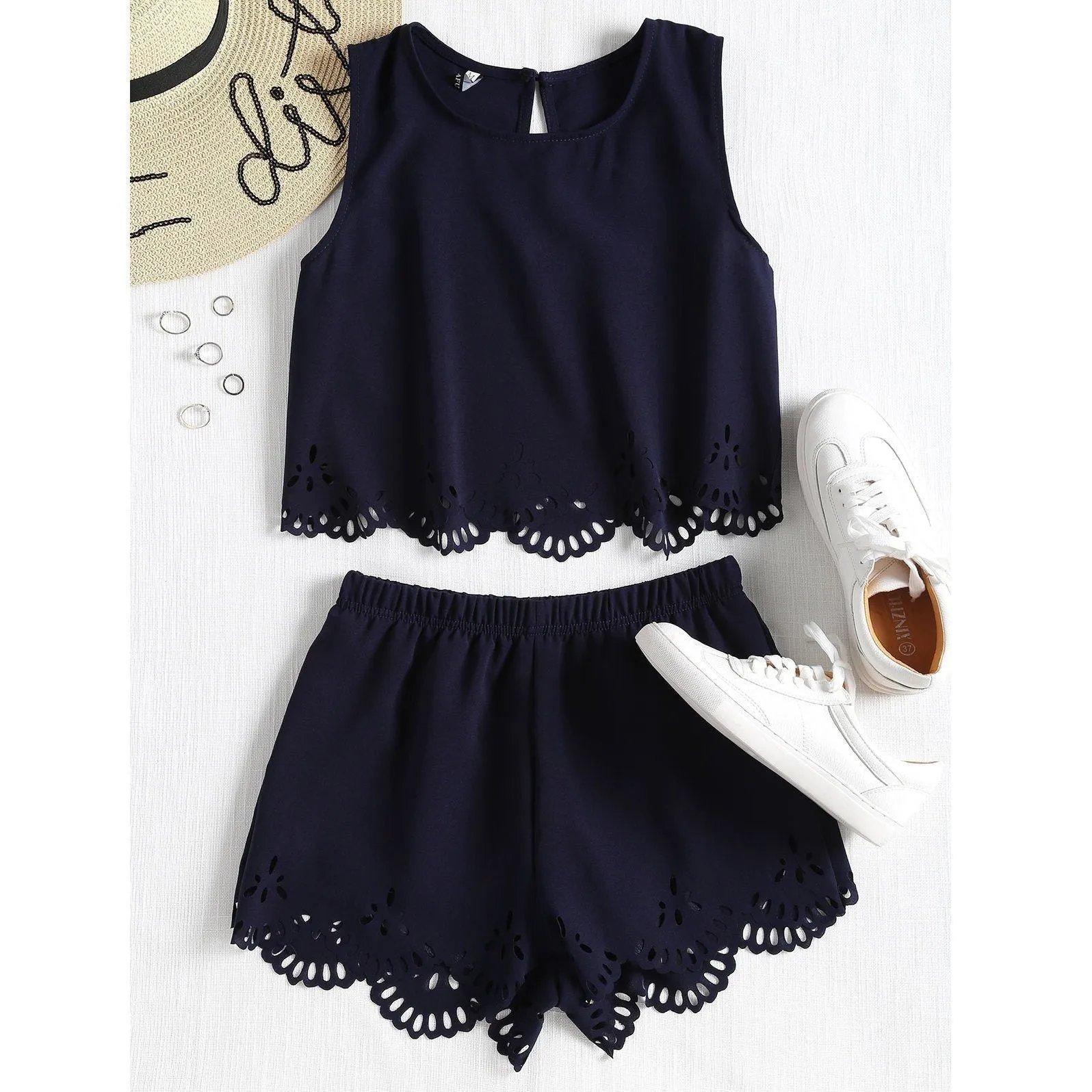 Laser Cut Tank Top & Shorts (2 Piece Set)