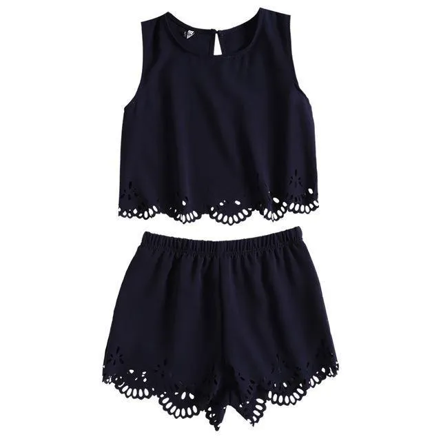 Laser Cut Tank Top & Shorts (2 Piece Set)