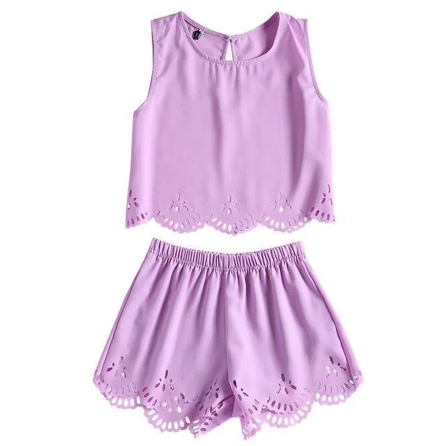 Laser Cut Tank Top & Shorts (2 Piece Set)