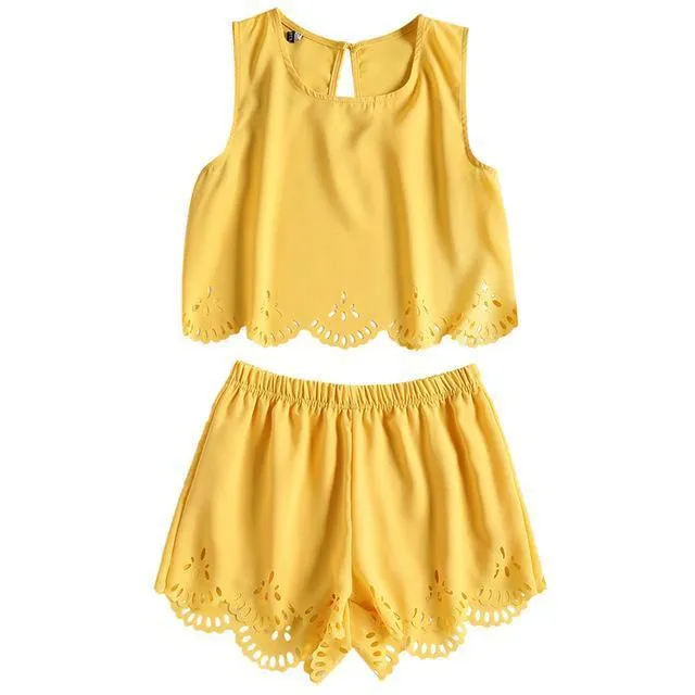Laser Cut Tank Top & Shorts (2 Piece Set)