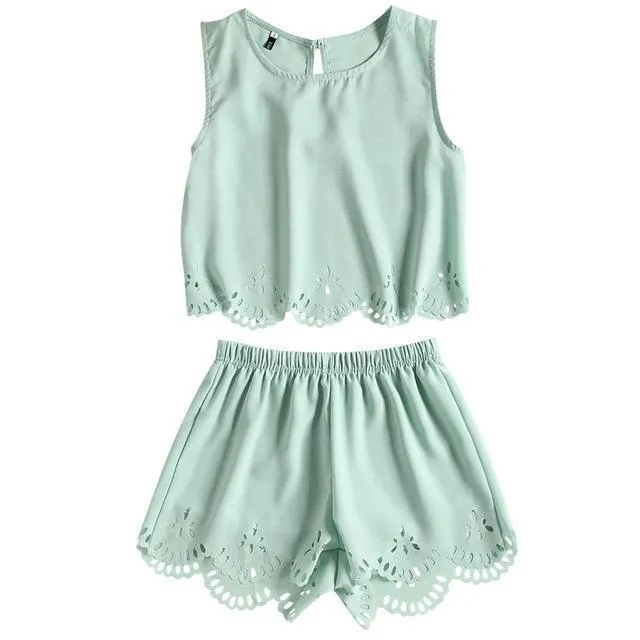 Laser Cut Tank Top & Shorts (2 Piece Set)